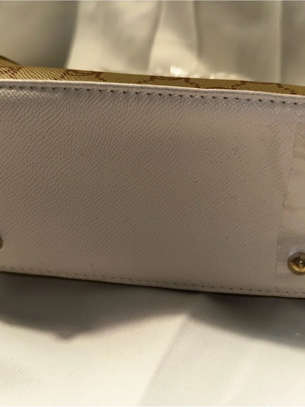 T484. Bebe Structured White & Brown Mini Satchel Handbag with crossbody Straps